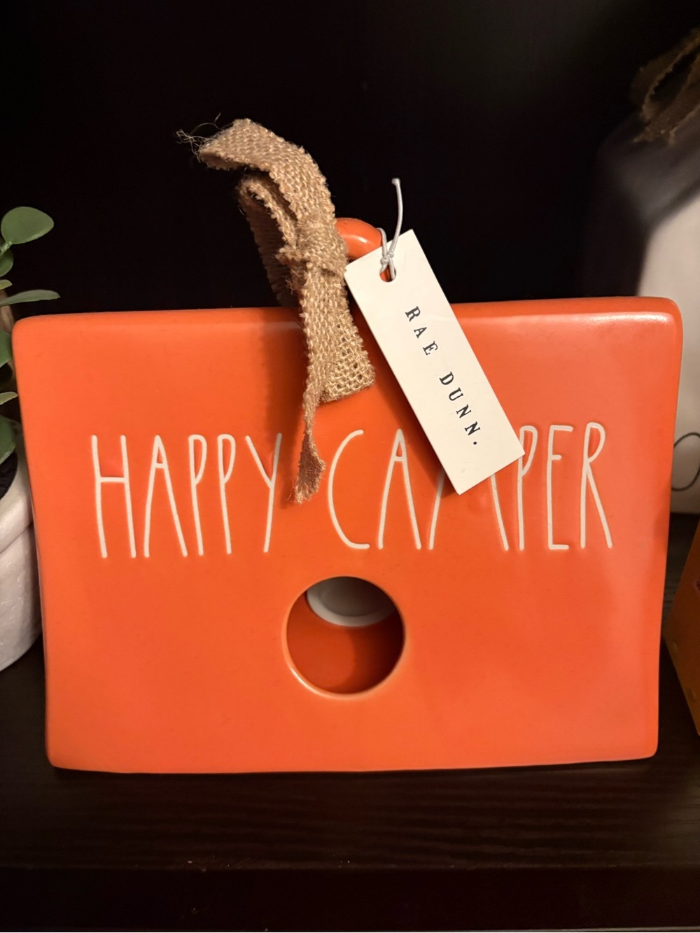 Rae Dunn Orange "Happy Camper" Ceramic Bird House